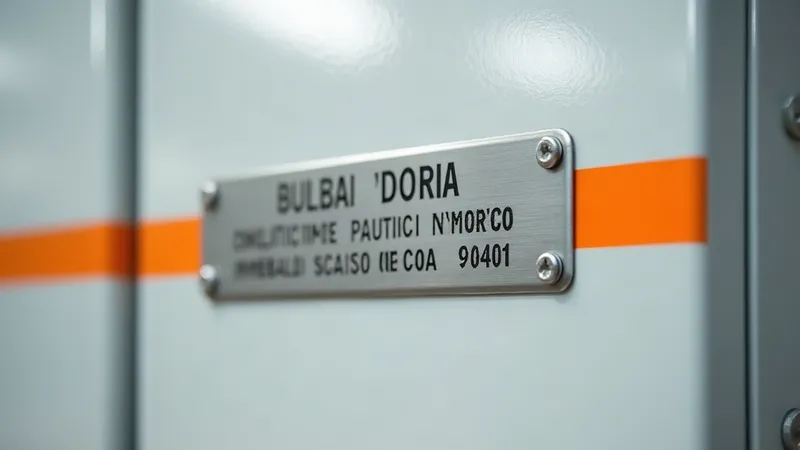 Placa de identificação de um auto transformador trifásico com as tensões de entrada e saída gravadas.