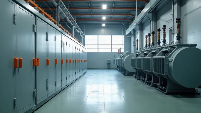 Cabine primária de média tensão em alvenaria com cubículos metálicos e um transformador a óleo, em uma indústria.